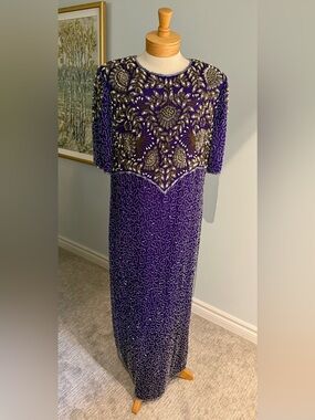 Laurence Kazar New York Purple Silk Beaded Gown – 3X